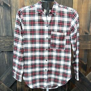 Abercrombie & Fitch Plaid Flannel Top XS Soft Holiday Red Grey Preppy Academia